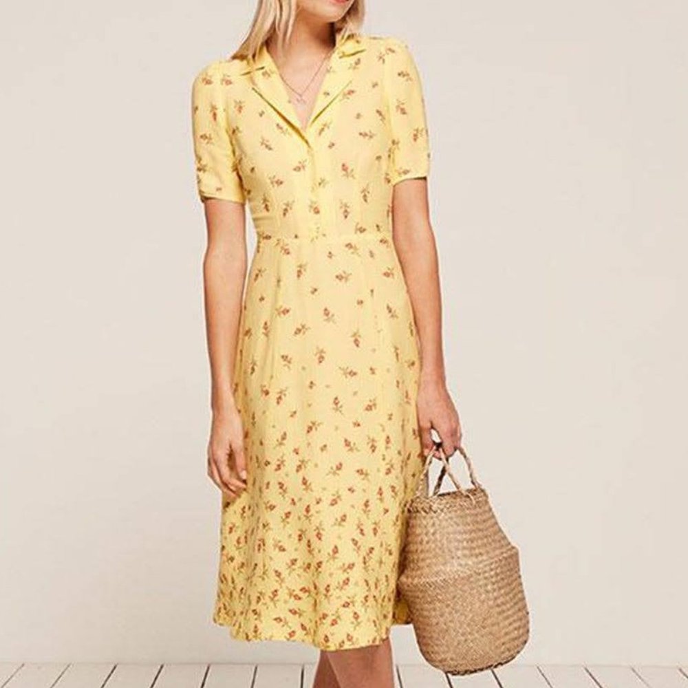 Reformation Abigail Dress Floral Midi Collared Dress